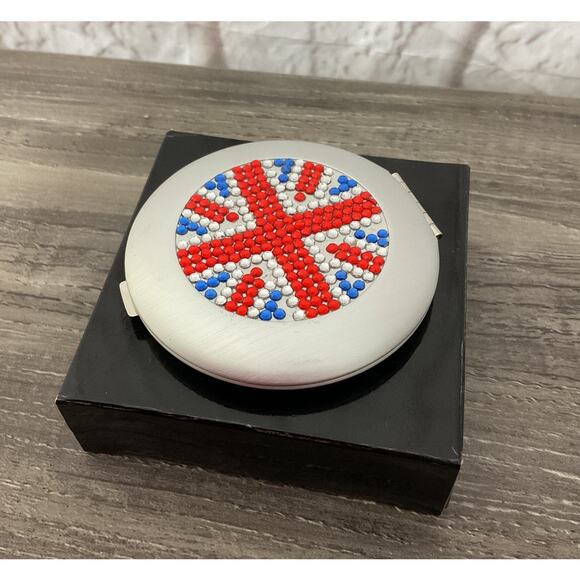 NWT Graham Webb Mirror Compact Silver Rhinestone Flag - Picture 1 of 6